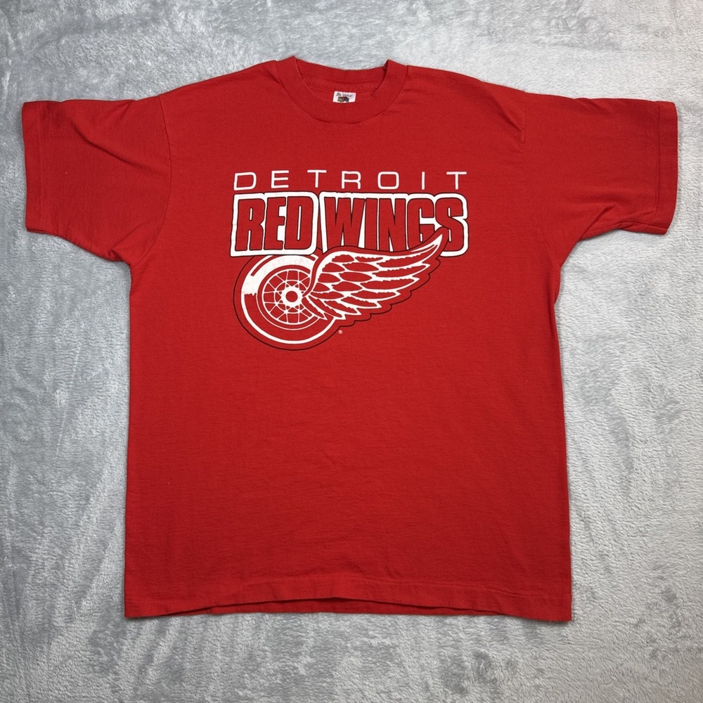 Vintage Red Wings Shirt Men XL Red Cracked Single Stitch FOTL USA 90s